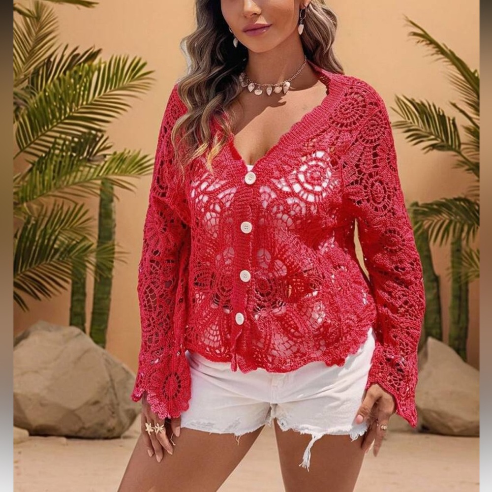 Cream Crochet Cardigan - Picture 4 of 16